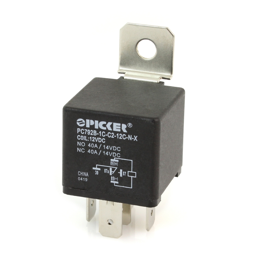 Picker PC792B-1C-C2-12C-N-X Mini ISO Relay, 12VDC, SPDT, 40A, Dust Cover with Metal Bracket