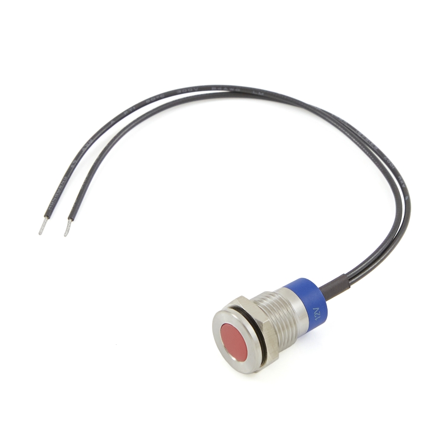 CIT Relay & Switch IN12ASR12W 12mm Flush Mount, Flat Lens, Panel Indicator Light, Red LED, 12VDC, w/ 6 " Wire Leads