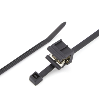 Heyco 15209 Edge Clip with 8″ UV Cable Tie, Zip Tie, Pre-assembled, Perpendicular Orientation, Side Fixing, for Panels from  .12" - .24" Thick, Black