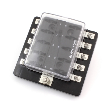Standard ATOF/ATC 10-Position Fuse Block with Clear Cover, 100A Max., 32VDC, Screw Load Connectors