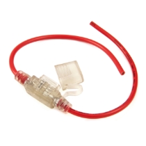 Littelfuse MINI® ATM In-line Fuse Holder, 14Ga. Orange Wire, 6" Leads, 30A, Clear, 0FHM0001HXGLO, Rotated View