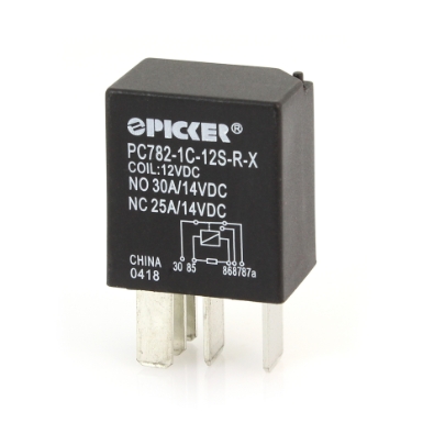 Picker PC782-1C-12S-R-X 30A Micro ISO Relay, 12VDC, SPDT, Resistor