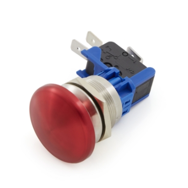 CIT Relay & Switch DHU301NAR12B, DHU Series Red Mushroom Style Actuator Switch, SPDT, Momentary On, 30 mm, 12VDC, .250" Quick Disconnects