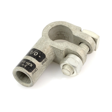 crimpable battery lug 36343, negative post, right elbow, 1/0 ga.