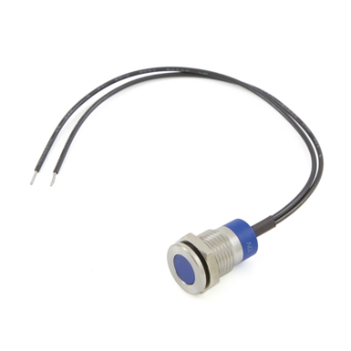 cit relay &amp; switch in12asb12w, 12mm flush mount, flat lens, panel indicator light, blue led, 12vdc, w/ 6 " wire leads