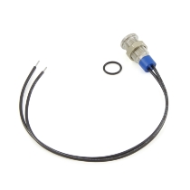 CIT Relay & Switch IN8ASB12W 8mm Flush Mount, Flat Lens, Panel Indicator Light, Blue LED, 12VDC, w/ 6 " Wire Leads, Rotated View