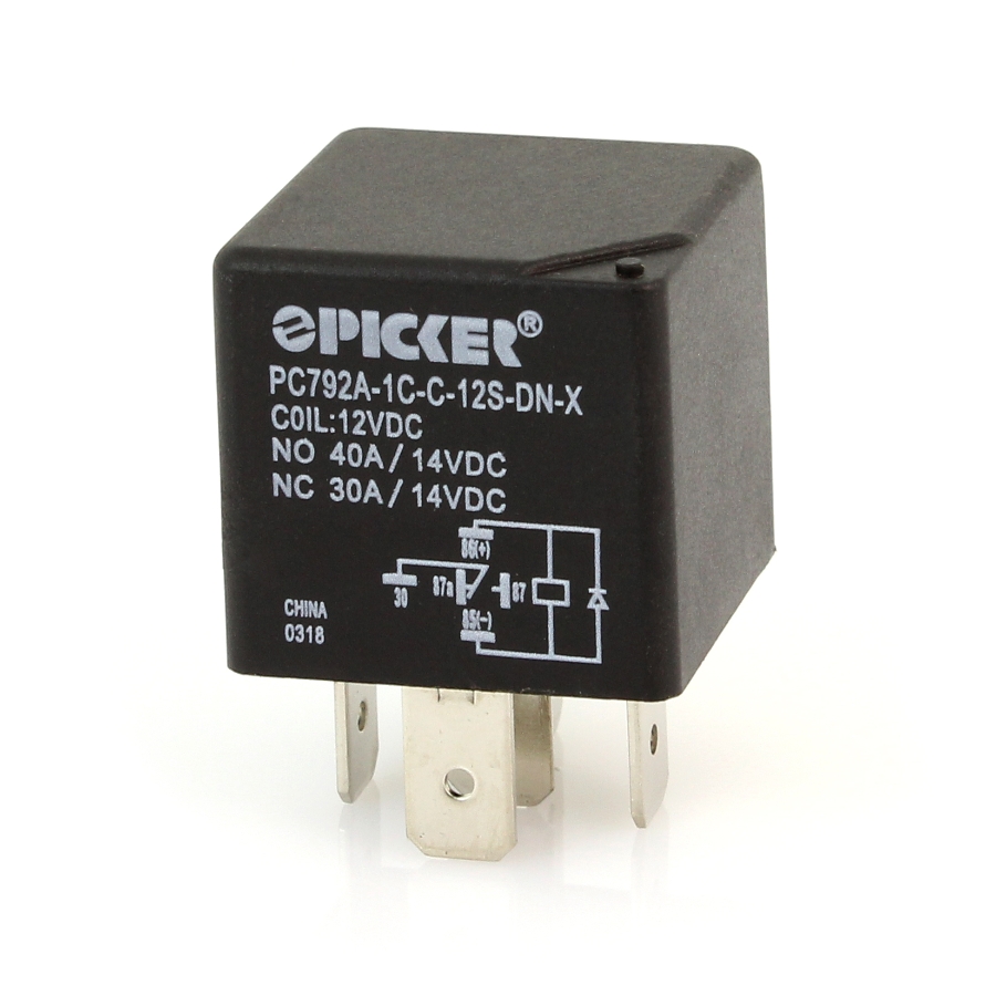 Picker PC792A-1C-C-12S-DN-X 40A Mini ISO Relay, 12VDC, SPDT