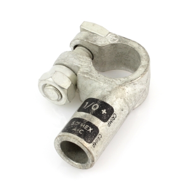 crimpable battery lug 36332, positive post, left elbow, 1/0 ga.
