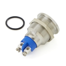 CIT Relay & Switch IN19ASO12Z 19mm Flush Mount, Flat Lens, Panel Indicator Light, Orange LED, 12VDC, screw terminals, Rotated View