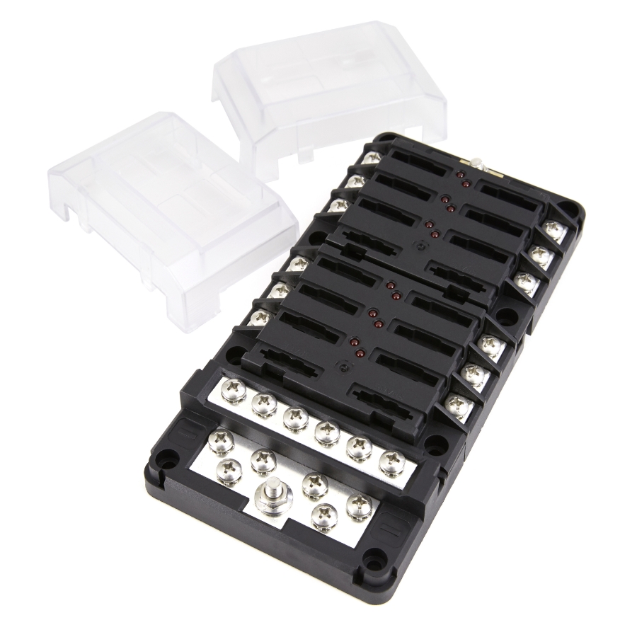 Egis Mobile Electric 8026B RT Fuse Block, 12-Position, with Ground, LED Indication & Clear Cover