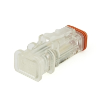 Amphenol Sine Systems AT06-2S-LED1224V-OM 2-Way AT LED Connector Plug, 12/24VDC, Clear Body, Rotated View