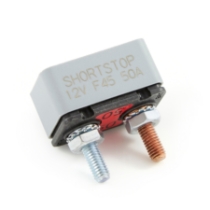 Eaton's Bussmann Series 121B50-00P-KA Shortstop® Circuit Breaker, Type I Reset, 50A, 12VDC, Rotated View